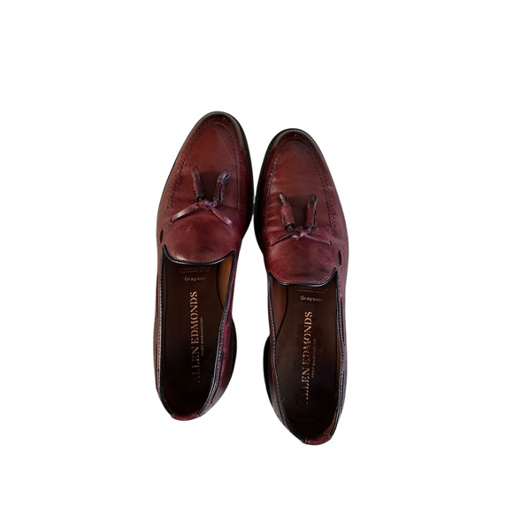 Allen Edmonds Grayson Tassel Loafers Burgundy Leather‎ Men's Dress Shoes Size 10 - Picture 2 of 9